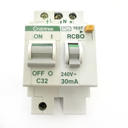 Crabtree Polestar 602C/323 C32 32A 32 Amp 30mA 2 Double Pole RCBO Circuit Breaker Type AC